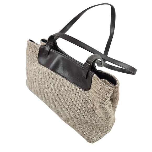 Liz Claiborne Womens Purse Tweed Tote Shoulder Bag Brown Magnetic Closure - Picture 2 of 10